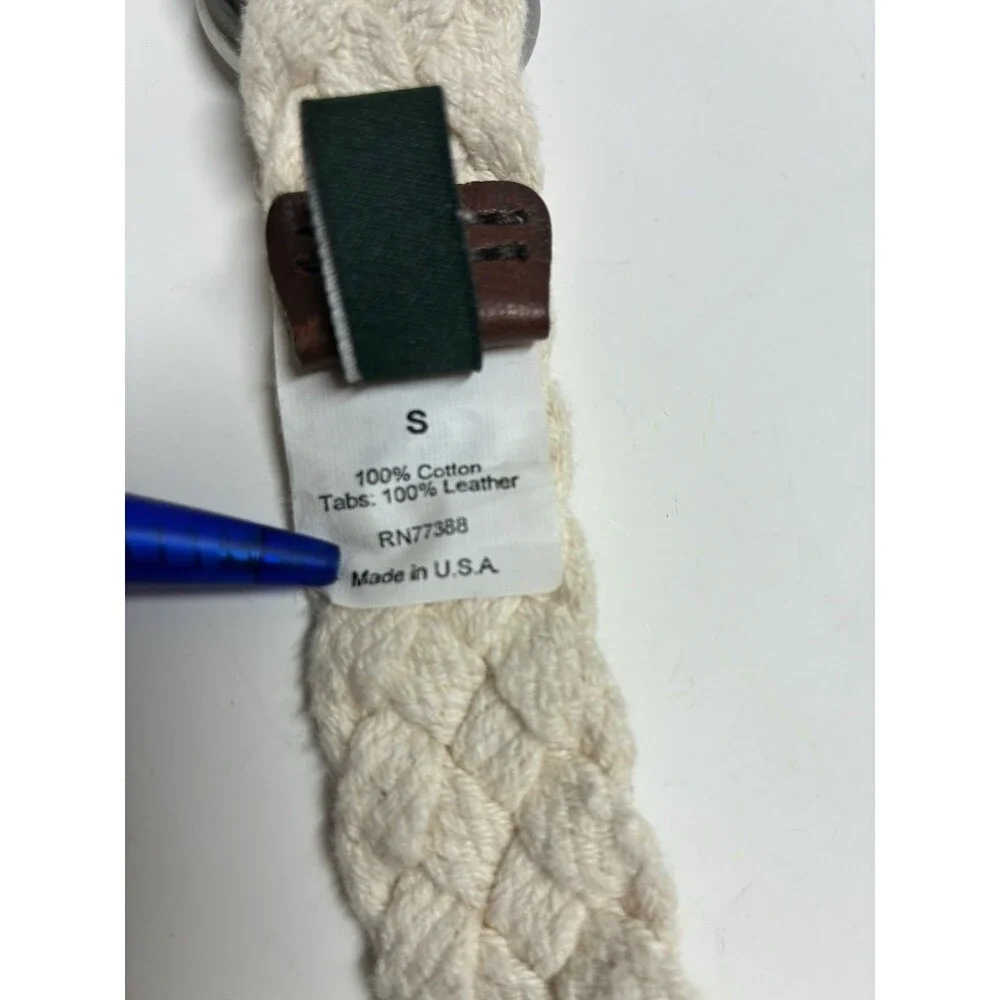 J. Crew Men’s Cream Woven Belt D Ring S Brown Leather 27” Long Preppy Clean